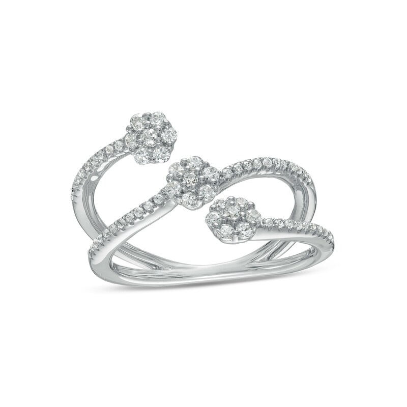 Main Image 1 of 1/2 CT. T.W. Composite Diamond Flower Triple Row Open Ring in 10K White Gold