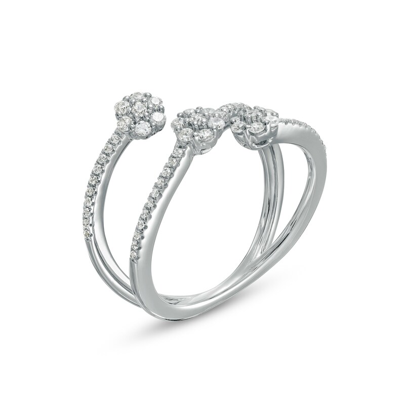 Main Image 3 of 1/2 CT. T.W. Composite Diamond Flower Triple Row Open Ring in 10K White Gold
