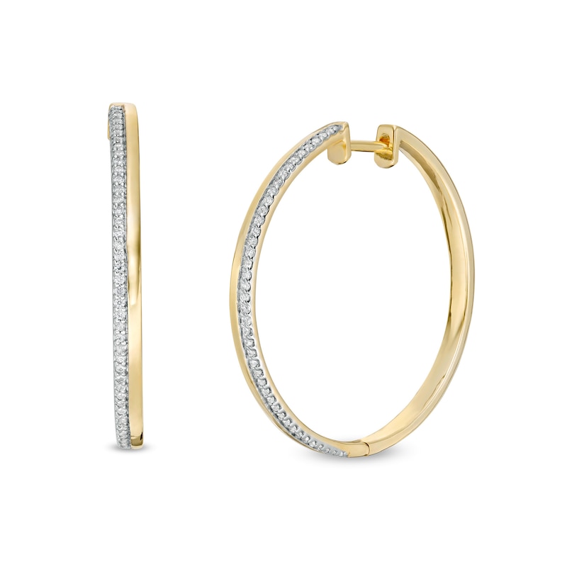 Main Image 1 of 1/3 CT. T.W. Diamond Double Row Hoop Earrings in 10K Gold