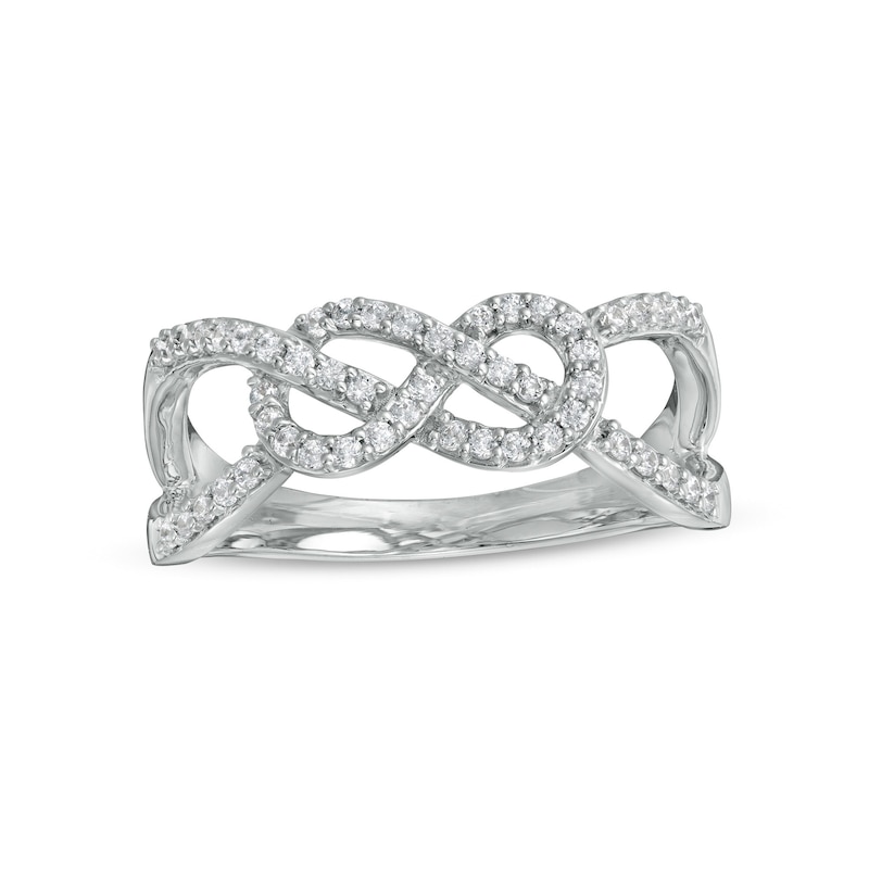 Main Image 1 of 1/4 CT. T.W. Diamond Infinity Pretzel Knot Split Shank Ring in 10K White Gold