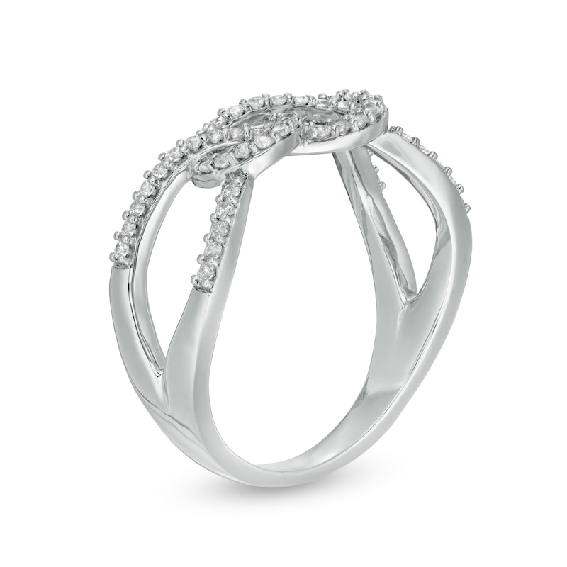 Main Image 3 of 1/4 CT. T.W. Diamond Infinity Pretzel Knot Split Shank Ring in 10K White Gold