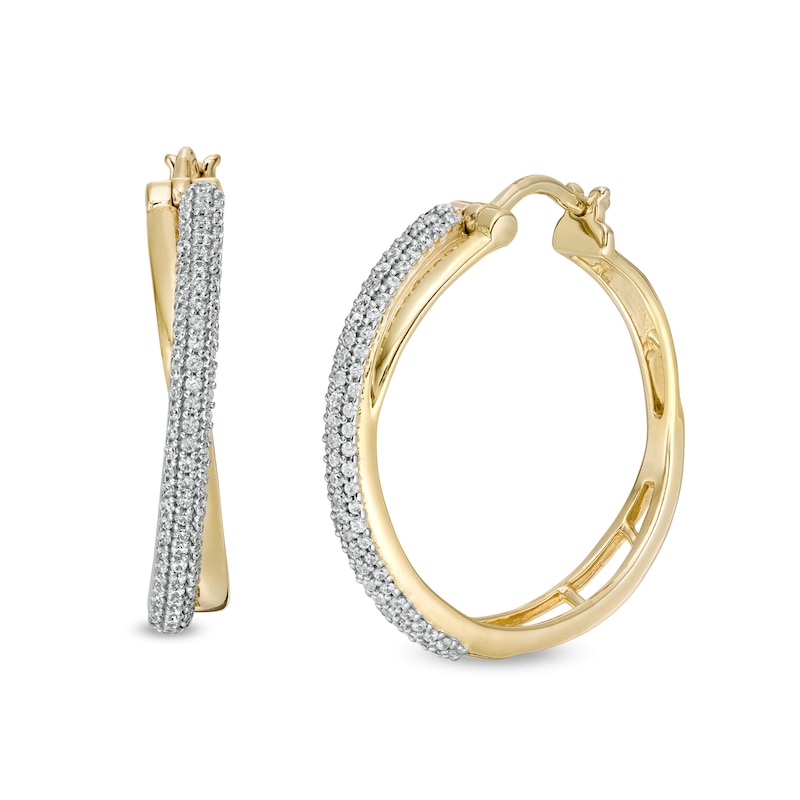 Main Image 1 of 1/2 CT. T.W. Diamond Crossover Hoop Earrings in 10K Gold