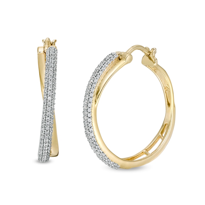 1/2 CT. T.W. Diamond Crossover Hoop Earrings in 10K Gold