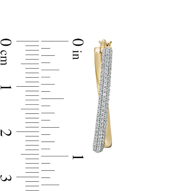 Main Image 3 of 1/2 CT. T.W. Diamond Crossover Hoop Earrings in 10K Gold