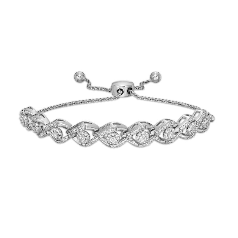 1/2 CT. T.W. Diamond Wave Bolo Bracelet in Sterling Silver – 9.5"