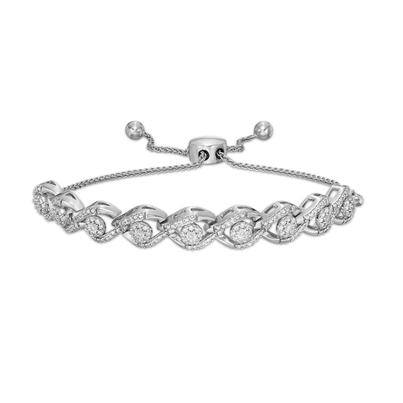 Main Image 1 of 1/2 CT. T.W. Diamond Wave Bolo Bracelet in Sterling Silver – 9.5"