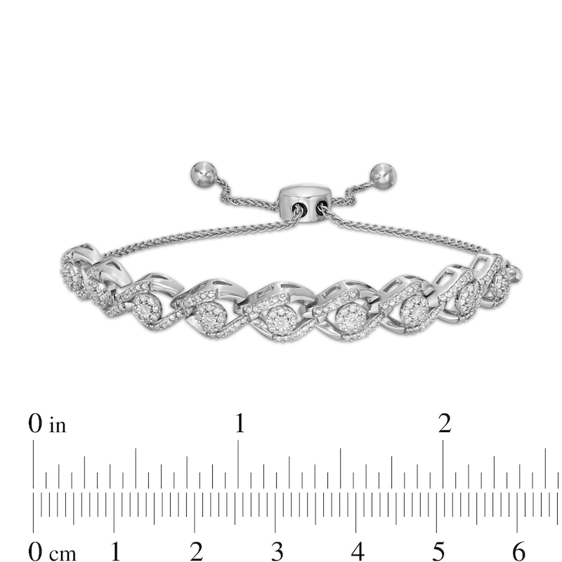 Main Image 3 of 1/2 CT. T.W. Diamond Wave Bolo Bracelet in Sterling Silver – 9.5"