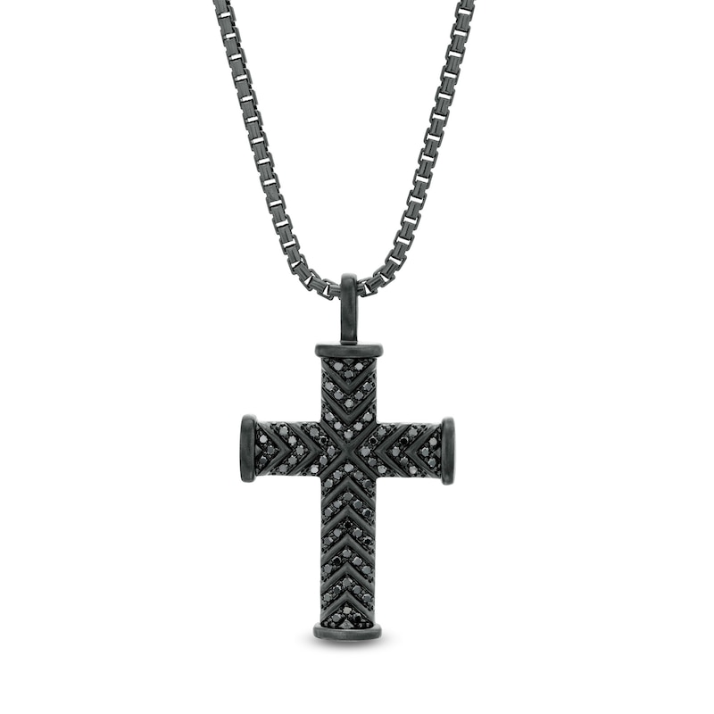 Vera Wang Men 3/8 CT. T.W. Black Diamond Chevron Cross Pendant in Sterling Silver with Black Rhodium - 22"