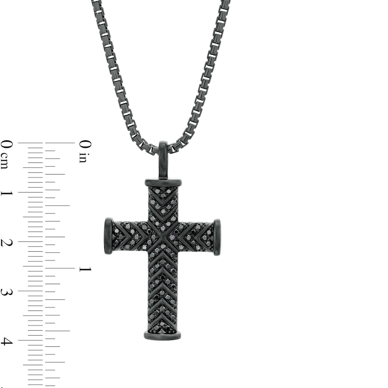 Vera Wang Men 3/8 CT. T.W. Black Diamond Chevron Cross Pendant in Sterling Silver with Black Rhodium - 22"