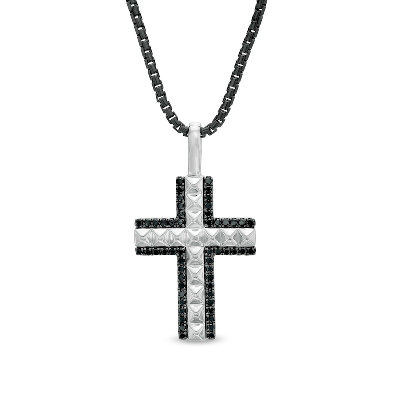 Main Image 1 of Vera Wang Men 3/4 CT. T.W. Black Enhanced Diamond Border Cross Pendant in Sterling Silver and Black Rhodium - 22"