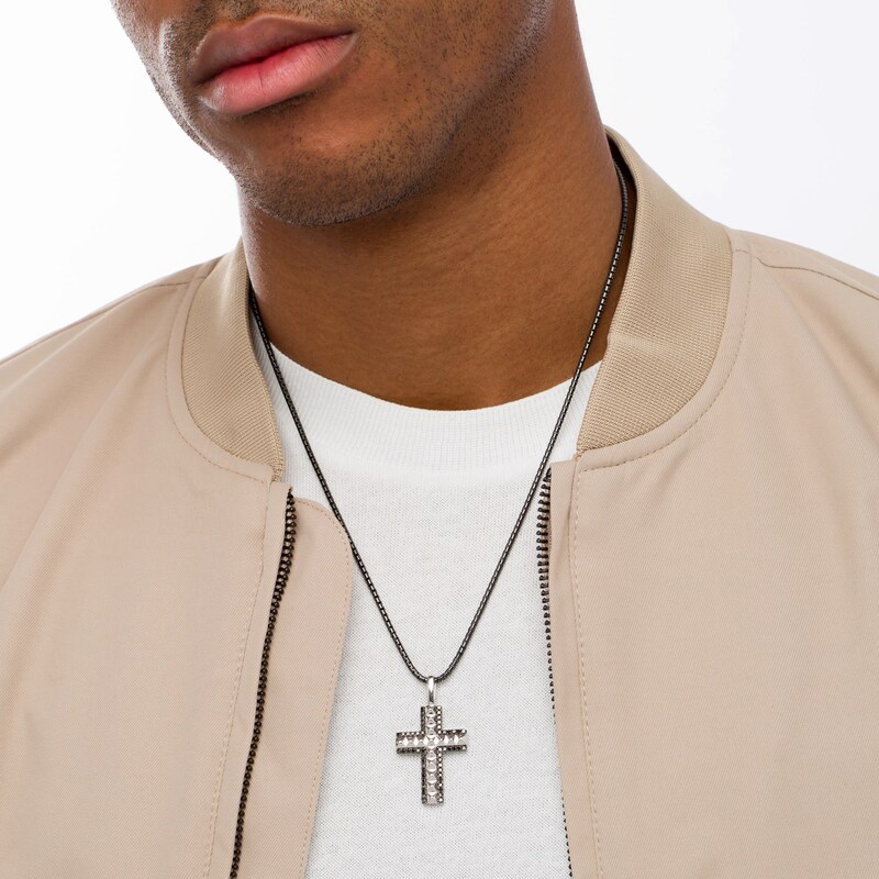 Main Image 2 of Vera Wang Men 3/4 CT. T.W. Black Enhanced Diamond Border Cross Pendant in Sterling Silver and Black Rhodium - 22"