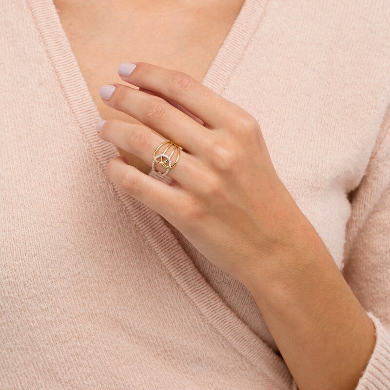 Main Image 2 of 1/10 CT. T.W. Diamond Interlocking Loop Ring in 10K Gold