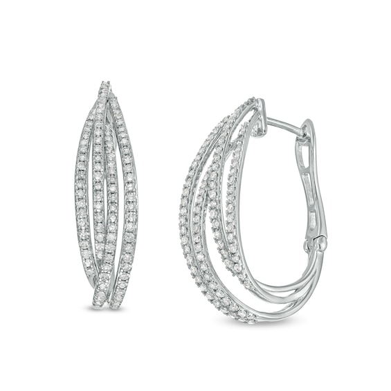1 CT. T.w. Diamond Multi-Row Hoop Earrings in 10K White Gold