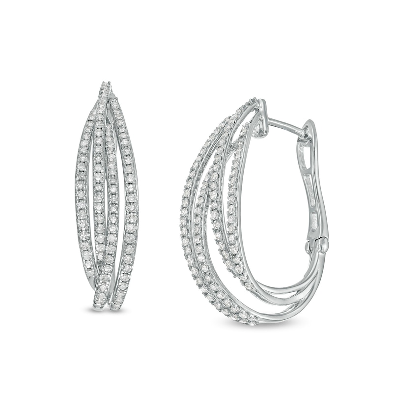 Main Image 1 of 1 CT. T.W. Diamond Multi-Row Hoop Earrings in 10K White Gold
