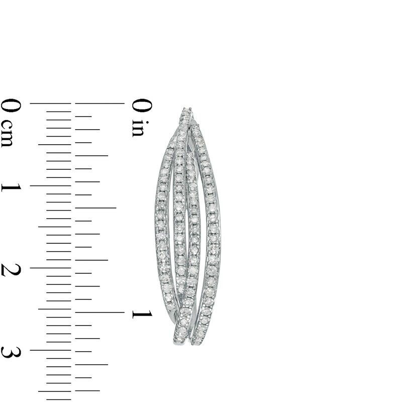 Main Image 3 of 1 CT. T.W. Diamond Multi-Row Hoop Earrings in 10K White Gold