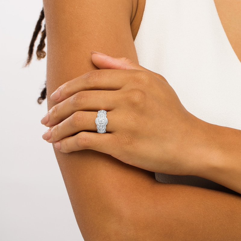 Main Image 2 of 1 CT. T.W. Diamond Frame Past Present Future® Scallop Edge Vintage-Style Engagement Ring in 10K White Gold