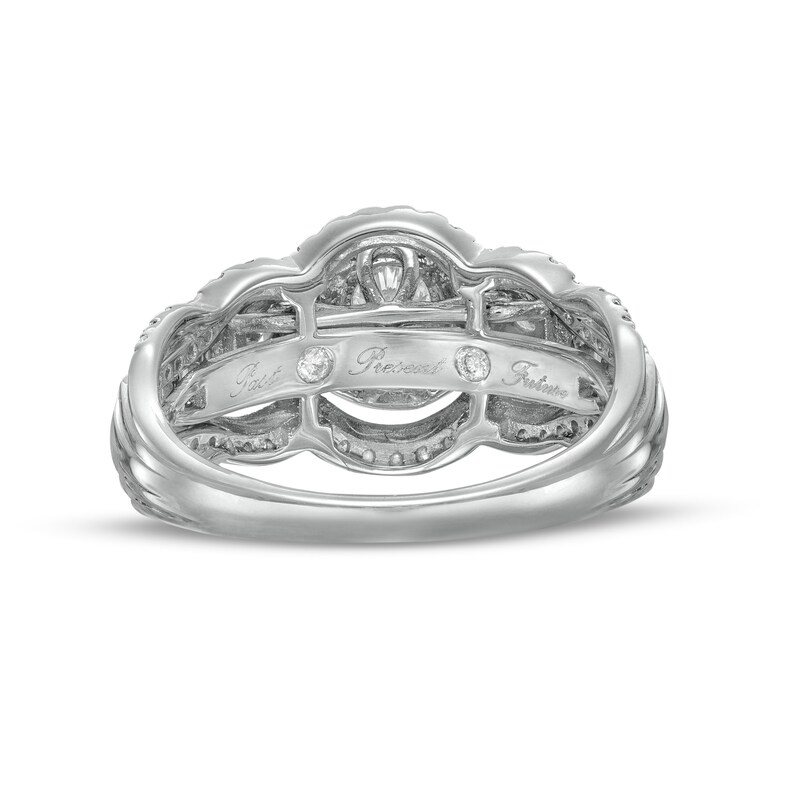Main Image 4 of 1 CT. T.W. Diamond Frame Past Present Future® Scallop Edge Vintage-Style Engagement Ring in 10K White Gold