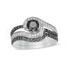 Thumbnail Image 1 of 1 CT. T.W. Black Enhanced and White Diamond Bypass Multi-Row Bridal Set in 10K White Gold