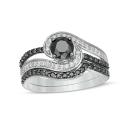 1 CT. T.W. Black Enhanced and White Diamond Bypass Multi-Row Bridal Set in 10K White Gold