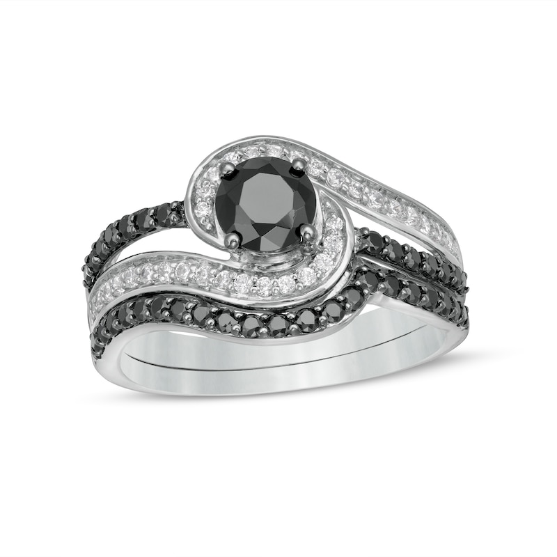 Main Image 1 of 1 CT. T.W. Black Enhanced and White Diamond Bypass Multi-Row Bridal Set in 10K White Gold