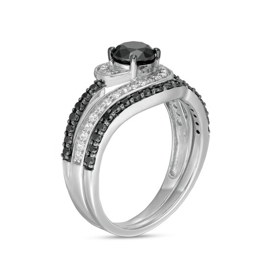 1 CT. T.w. Black Enhanced and White Diamond Bypass Multi-Row Bridal Set in 10K White Gold