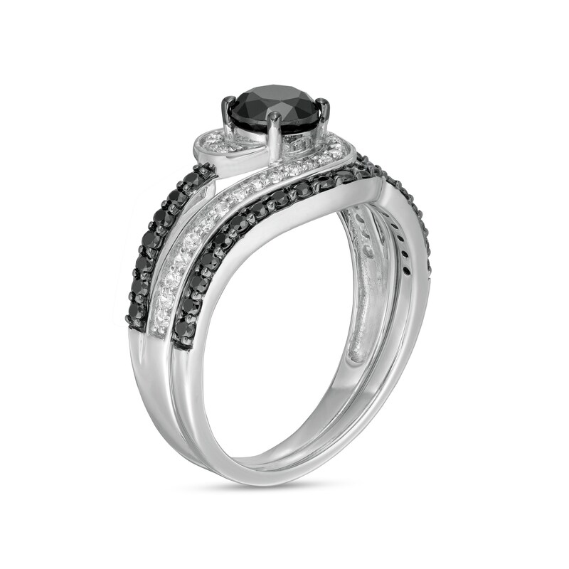 Main Image 3 of 1 CT. T.W. Black Enhanced and White Diamond Bypass Multi-Row Bridal Set in 10K White Gold