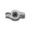 Thumbnail Image 4 of 1 CT. T.W. Black Enhanced and White Diamond Bypass Multi-Row Bridal Set in 10K White Gold