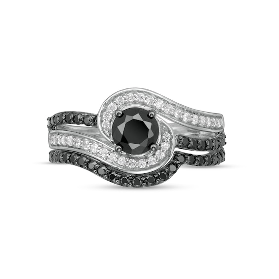1 CT. T.w. Black Enhanced and White Diamond Bypass Multi-Row Bridal Set in 10K White Gold