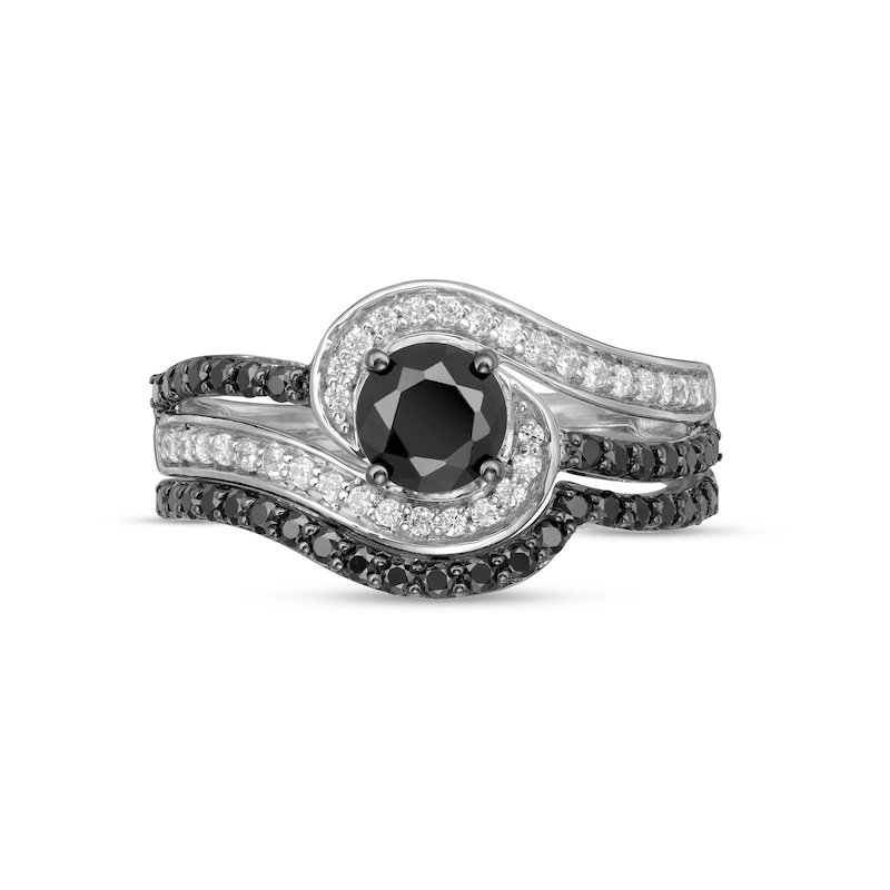 Main Image 4 of 1 CT. T.W. Black Enhanced and White Diamond Bypass Multi-Row Bridal Set in 10K White Gold
