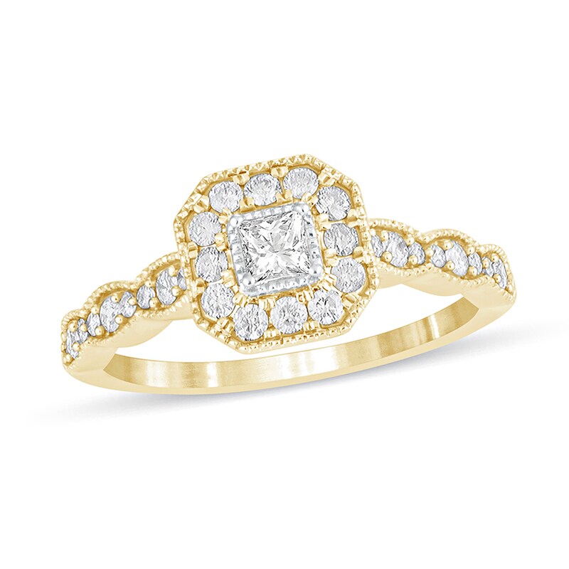 1/2 CT. T.W. Princess-Cut Diamond Octagonal Frame Vintage-Style Engagement Ring in 10K Gold