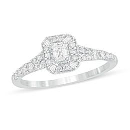 1/2 CT. T.W. Emerald-Cut Diamond Frame Vintage-Style Engagement Ring in 10K White Gold