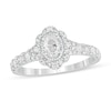 Thumbnail Image 1 of 1 CT. T.W. Oval Diamond Scallop Frame Vintage-Style Engagement Ring in 14K White Gold