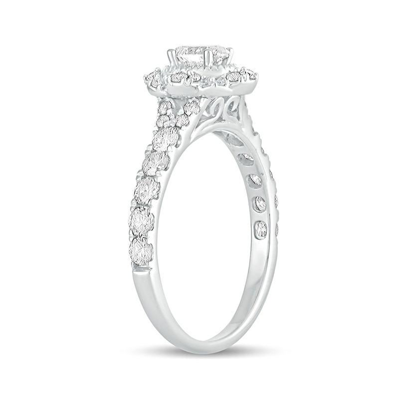 Main Image 2 of 1 CT. T.W. Oval Diamond Scallop Frame Vintage-Style Engagement Ring in 14K White Gold