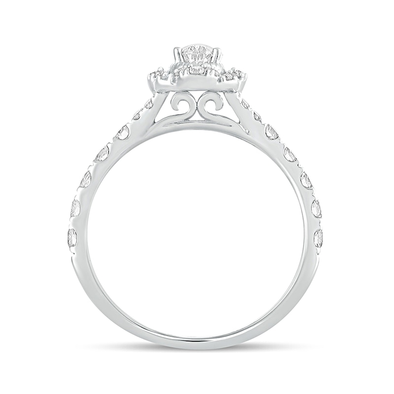 Main Image 3 of 1 CT. T.W. Oval Diamond Scallop Frame Vintage-Style Engagement Ring in 14K White Gold