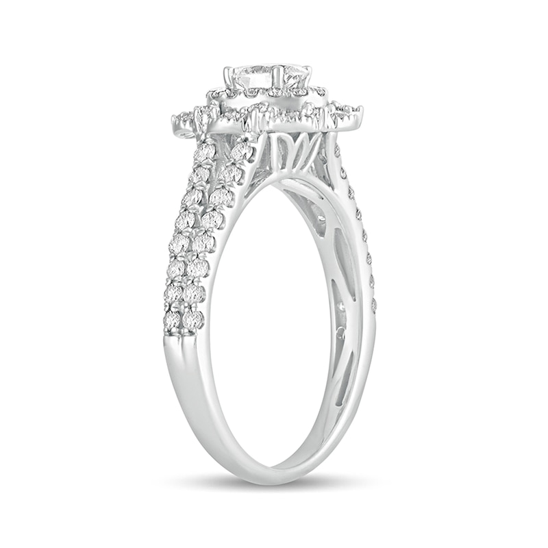Main Image 2 of 1 CT. T.W. Oval Diamond Double Scallop Frame Vintage-Style Engagement Ring in 14K White Gold
