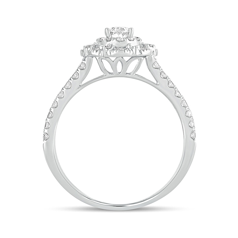 Main Image 3 of 1 CT. T.W. Oval Diamond Double Scallop Frame Vintage-Style Engagement Ring in 14K White Gold