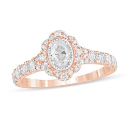 1 CT. T.W. Oval Diamond Scallop Frame Vintage-Style Engagement Ring in 14K Rose Gold