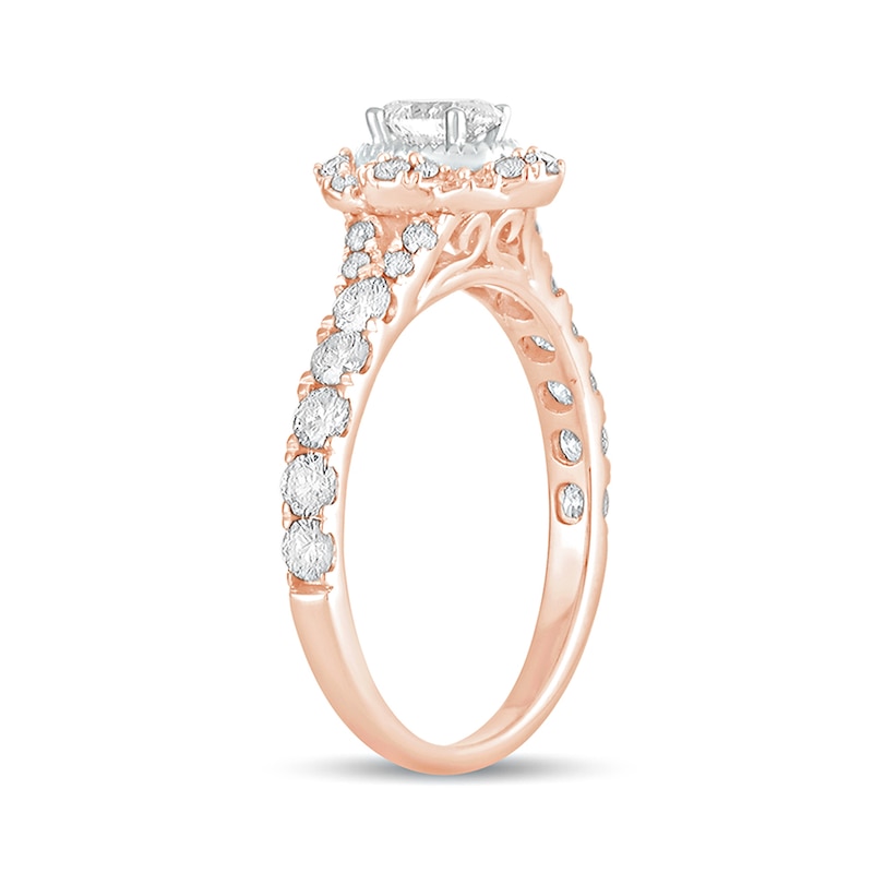 Main Image 2 of 1 CT. T.W. Oval Diamond Scallop Frame Vintage-Style Engagement Ring in 14K Rose Gold