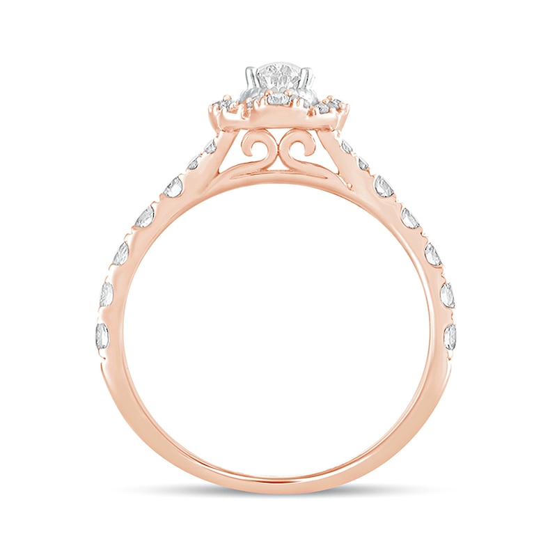 Main Image 3 of 1 CT. T.W. Oval Diamond Scallop Frame Vintage-Style Engagement Ring in 14K Rose Gold