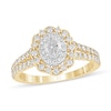 Thumbnail Image 1 of 1 CT. T.W. Oval Diamond Double Scallop Frame Vintage-Style Engagement Ring in 14K Gold