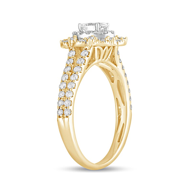 Main Image 2 of 1 CT. T.W. Oval Diamond Double Scallop Frame Vintage-Style Engagement Ring in 14K Gold