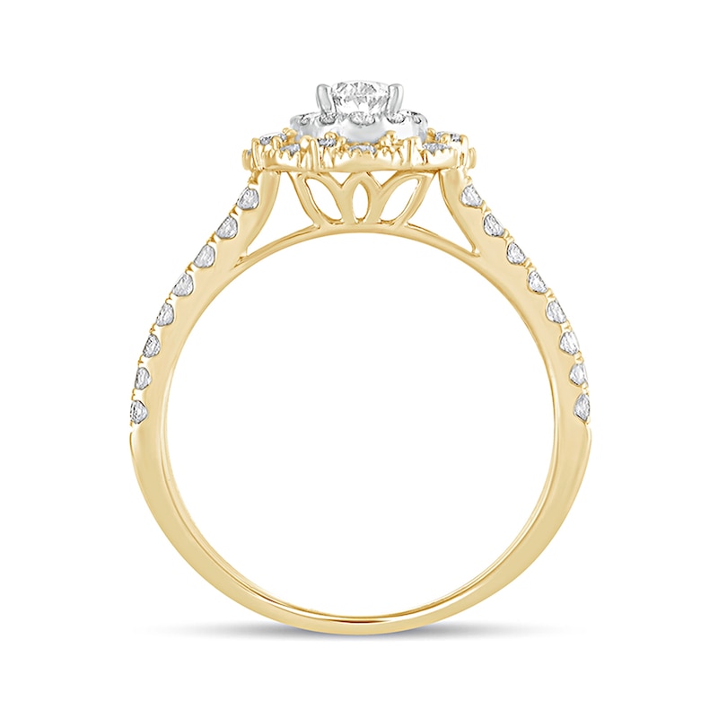 Main Image 3 of 1 CT. T.W. Oval Diamond Double Scallop Frame Vintage-Style Engagement Ring in 14K Gold