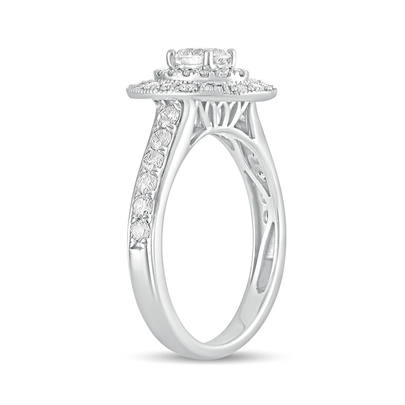 Main Image 2 of 1 CT. T.W. Oval Diamond Double Frame Vintage-Style Engagement Ring in 14K White Gold
