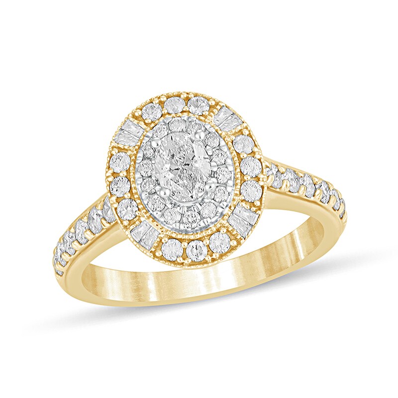 Main Image 1 of 1 CT. T.W. Oval Diamond Double Frame Vintage-Style Engagement Ring in 14K Gold
