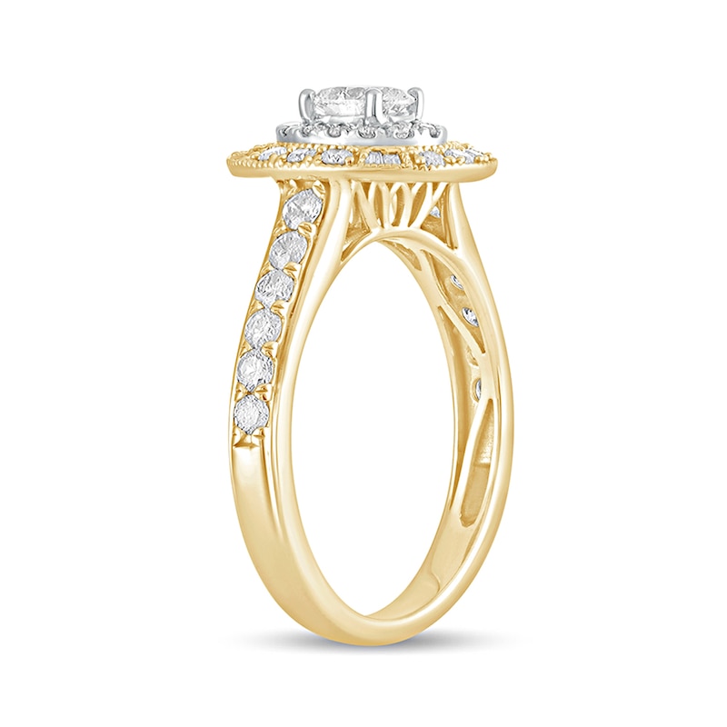 Main Image 2 of 1 CT. T.W. Oval Diamond Double Frame Vintage-Style Engagement Ring in 14K Gold