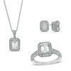 Thumbnail Image 1 of Emerald-Cut White Lab-Created Sapphire Octagonal Frame Vintage-Style Pendant, Ring and Earrings Set in Sterling Silver