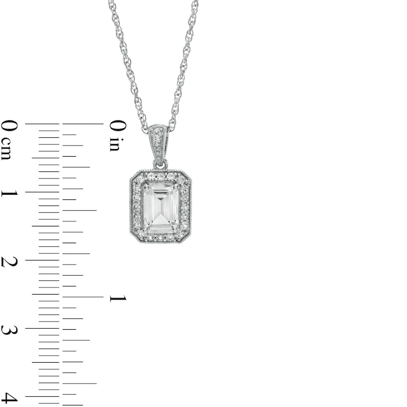 Main Image 4 of Emerald-Cut White Lab-Created Sapphire Octagonal Frame Vintage-Style Pendant, Ring and Earrings Set in Sterling Silver