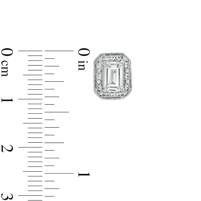 Main Image 5 of Emerald-Cut White Lab-Created Sapphire Octagonal Frame Vintage-Style Pendant, Ring and Earrings Set in Sterling Silver