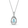 Thumbnail Image 1 of Pear-Shaped Swiss Blue Topaz and White Lab-Created Sapphire Double Loop Open Frame Teardrop Pendant in Sterling Silver