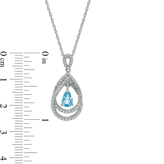 Pear-Shaped Swiss Blue Topaz and White Lab-Created Sapphire Double Loop Open Frame Teardrop Pendant in Sterling Silver